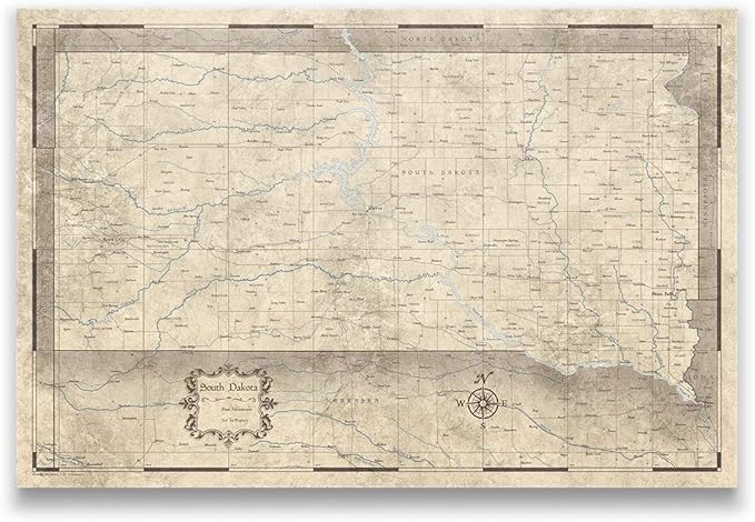 Conquest Maps Push Pin South Dakota Map Board - With Push Pins to Mark South Dakota Travels - Handmade in Ohio, USA - Design: Rustic Vintage