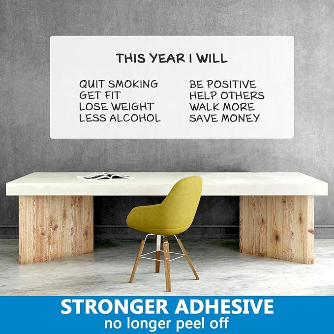 Dry Erase Whiteboard Paper, Large White Board Stickers for Wall, 6x4ft Dry Erase Paper Roll with Adhesive Backing, Perfect Replacement for White Board, No Ghost After 60 Days, 6 Much Better Markers