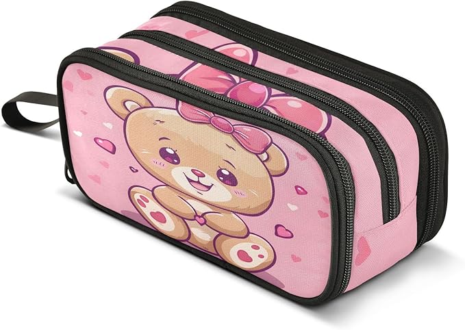 Cute Teddy Bear Pencil Case Box Boys Girls Large Pencil Pouch with Zipper Compartments Big Capacity Stationery Pen Bag Organizer for Kids Teens Adults School