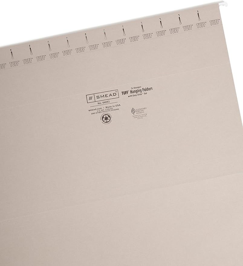 Smead TUFF Hanging File Folder with Easy Slide Tab, 1/3-Cut Sliding Tab, Legal Size, Steel Gray, 18 per Box (64093, Rod Color May Vary) (Pack of 5)