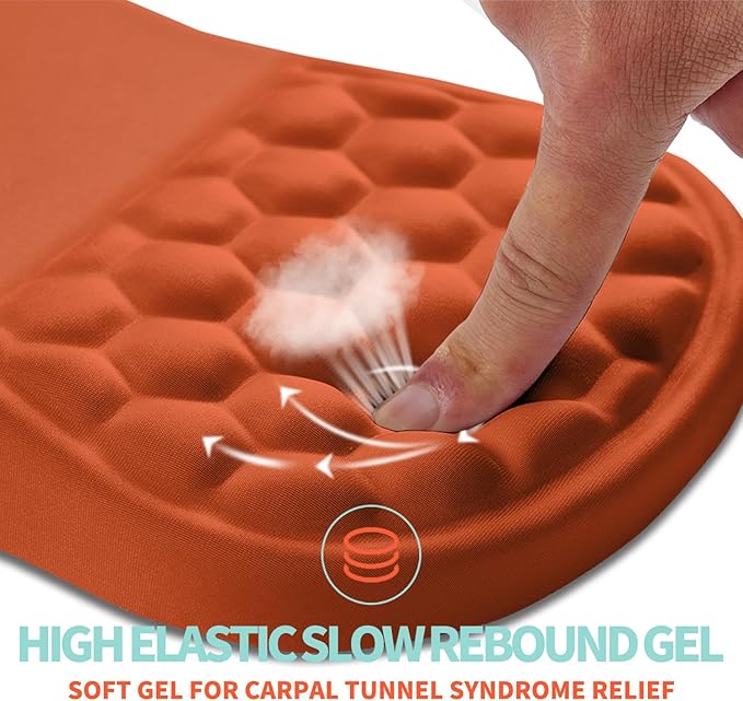 Ergonomic Mouse Pad Wrist Support with Memory Foam Massage Bulge, Carpal Tunnel Pain Relief Mousepad Wrist Rest for Mouse(12x8 inch, Orange)