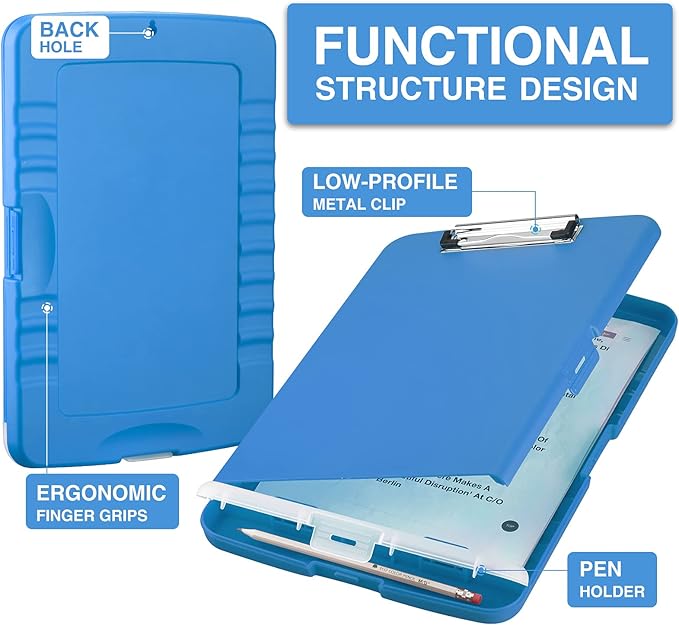Sooez Clipboard with Storage, High Capacity Nursing Clip Board 8.5 x 11 with Pen Holder & Low Profile Clip, Plastic Clipboards Case Box, Teacher Must Haves School Office Supplies,Letter Size/ A4