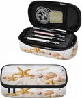 Starfish Seashells Pencil Case Sand Beach Summer Pencil Bag Pouch Box Organizer for College Student Teen Adults