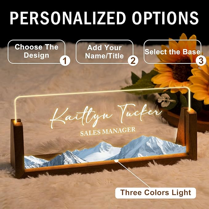 Desk Name Plate Personalized, Custom Office Light Up Name Plate for Desks, Desk Decorations for Women Men Office, Employee Appreciation Gifts for Coworkers