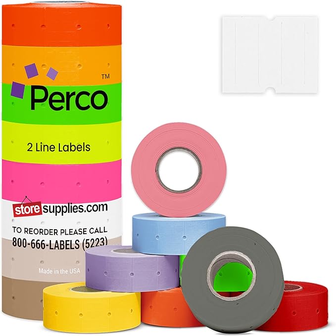 Custom Price and Date Labels for Perco Pro 2 Line Guns - Choose Color, Font and Imprint - 10 Sleeves, 60,000 Labels