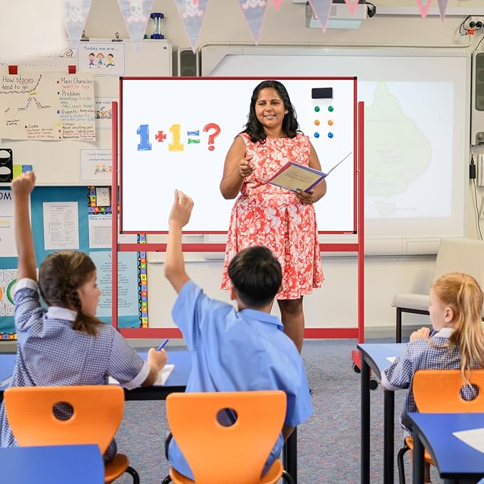 TSJ OFFICE Large Rolling Whiteboard - Dry Erase Magnetic 48 x 32 Inches White Board Height Adjust Double Sides Mobile Portable Easel on Wheels, Dry Erase Board with Stand for Office, Home & Classroom