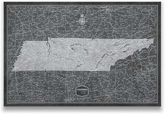 Conquest Maps Push Pin Tennessee Map Board - With Push Pins to Mark Tennessee Travels - Handmade in Ohio, USA - Design: Modern Slate