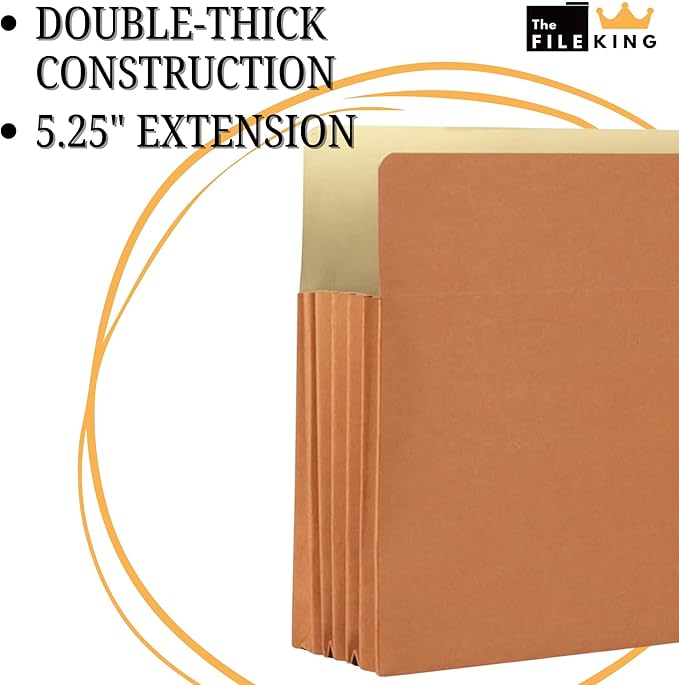 The File King Accordion File Folders Letter Size | Box of 10 Redropes | Expanding File Folder - 5.25" Expansion | Expandable Accordian File Organizer Pocket | Redwell Filing Organization & Storage