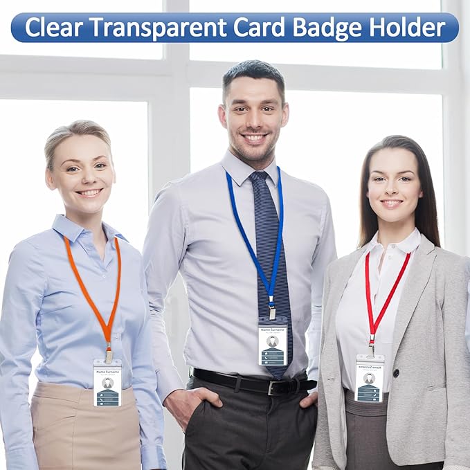 400 Pack Colored Neck Lanyard Bulk with ID Card Holder Lanyards for ID Badges Vertical Name Badge ID Card Holders Flat Neck Lanyards with Clip for Nurses Teacher Students, Multicolor