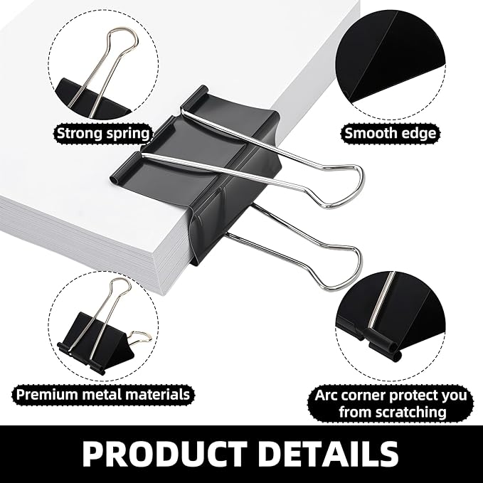 CllyCnny Jumbo Binder Clips - 3 Inch Extra Large Binder Clip 6 Pack Big Metal Paper Clamps Black for Office Supplies