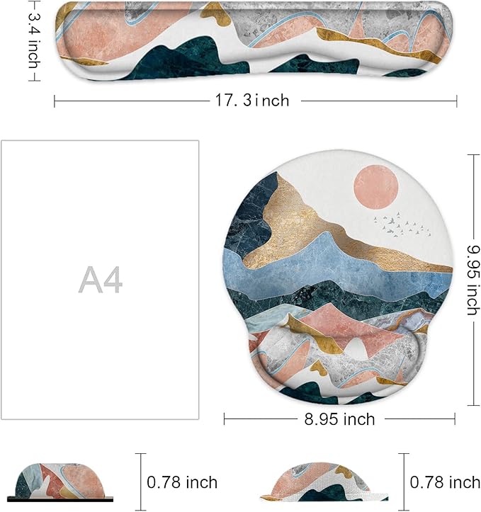 Keyboard Wrist Rest and Mouse Pad, Ergonomic Memory Foam Mouse Pad Wrist Support, Non-Slip & Pain Relief Mouse Pad and Keyboard Wrist Support, Comfortable Mousepad with Wrist Rest for Game, Office