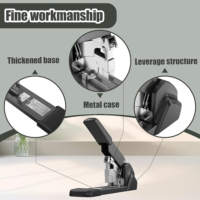 Heavy Duty Staple Gun, Industrial Grade 240 Page Capacity Ergonomic Labor-Saving Stapler, Extra Large Jumbo Desk Stapler for Office & Commercial Use, Anti-Jam Metal Construction with 3000 Staples