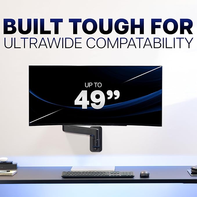 VIVO Premium Ultrawide Monitor Counterbalance Wall Mount for up to 49 inch Screens, Holds 44 lbs, Full Motion, Max VESA 100x100, Black, MOUNT-V101V