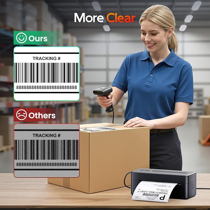 Bluetooth Thermal Label Printer, 300DPI 4X6 Shipping Label Printer for Small Business, Wireless Thermal Printer Compatible with Phone, iOS, Android, Windows, Mac, Amazon, Ebay, Shopify, Black