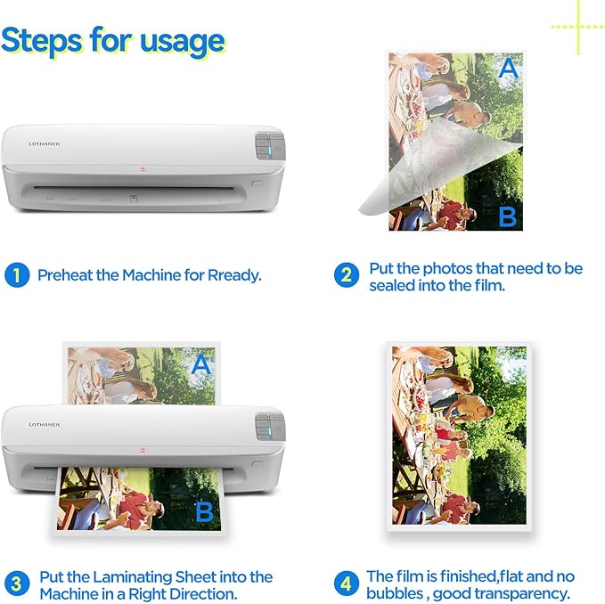 13 inch 4 Roller Thermal Laminator Machine, 3-10 Mil 60-Second Warm-up A3 Commercial Laminating Machine with 50 Sheets, LOTHANEK Heavy Duty Laminating Machine for Home, School Office Teacher Use