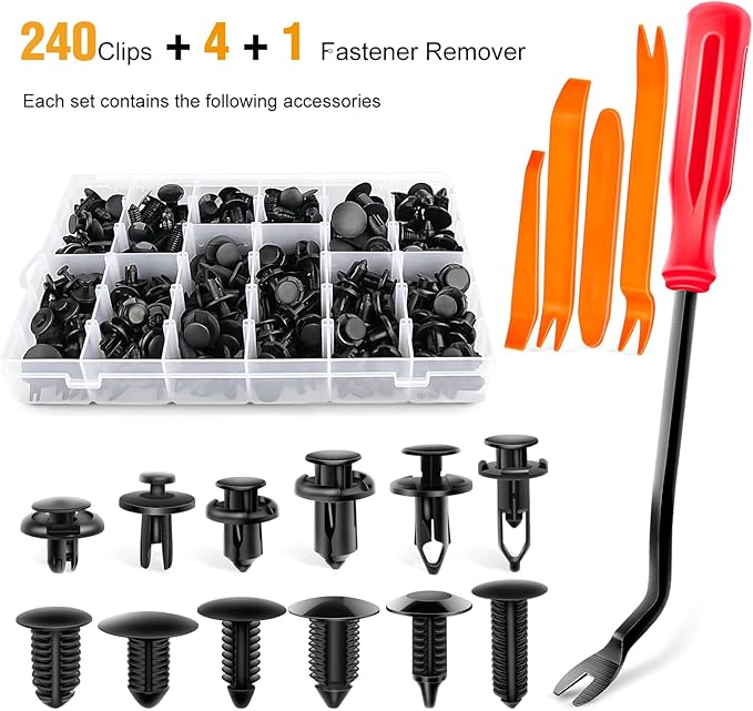 GOOACC - GRC-04 20SETS 240PCS Bumper Retainer Clips Car Plastic Rivets Fasteners Push Retainer Kit Popular Sizes Auto Push Pin Rivets Set Door Trim Panel Fender Clips for GM Ford Toyota Honda Chrysler
