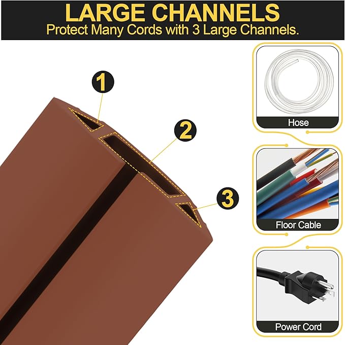 MYFAMIREA 10FT Floor Cord Cover Heavy Duty Cable Cover Protector 3 Channels Extension PVC Floor Wire Cover Outdoor Cord Hider Management Cord Cover for Wire on Floor for Home Office Outdoor, Brown