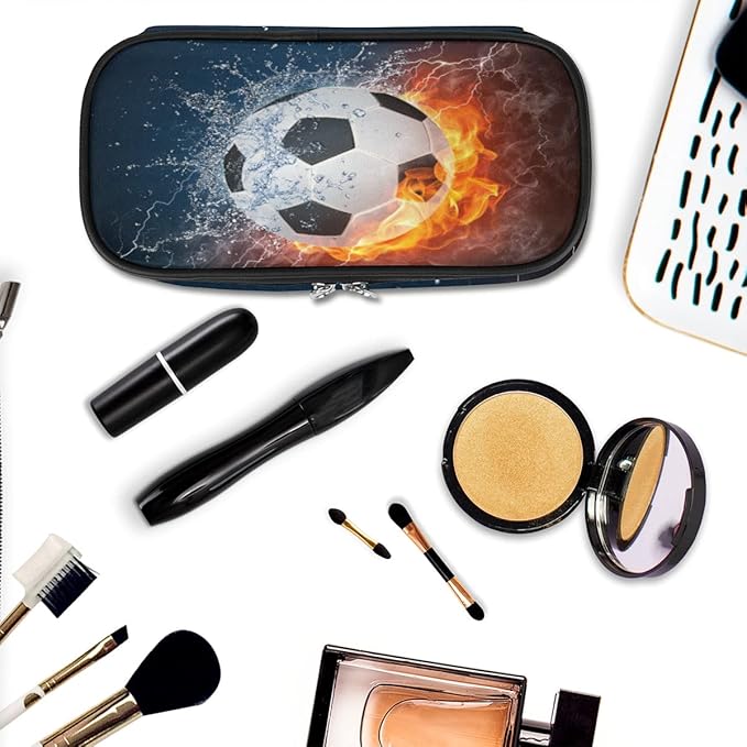 Pardick Soccer Big Capacity Pencil Pen Case Flame Soccer Large Pencil Pouch with Zipper Compartments Pencil Bag for Boys Girls Adults Student Office School Supplies