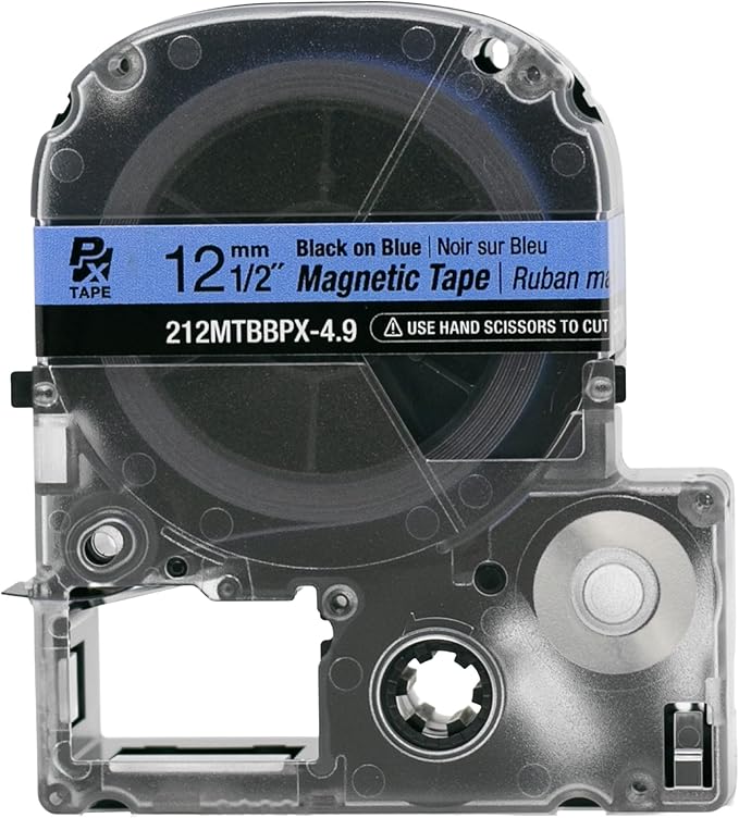 Epson LABELWORKS 212MTBBPX-4.9 Genuine Magnetic Tape Cartridge - Black on Blue Magnet Label Maker Tape - 1/2" (12MM) Wide, 4.9 ft, Blue