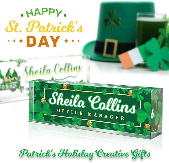 Custom Name Plate for Desk, Employee Appreciation Gifts, Office Decor, Acrylic Desk Name Plate Personalized, Office Desk Accessories, Funny Office Gifts for Coworkers Boss Teacher (Lucky Leaf)