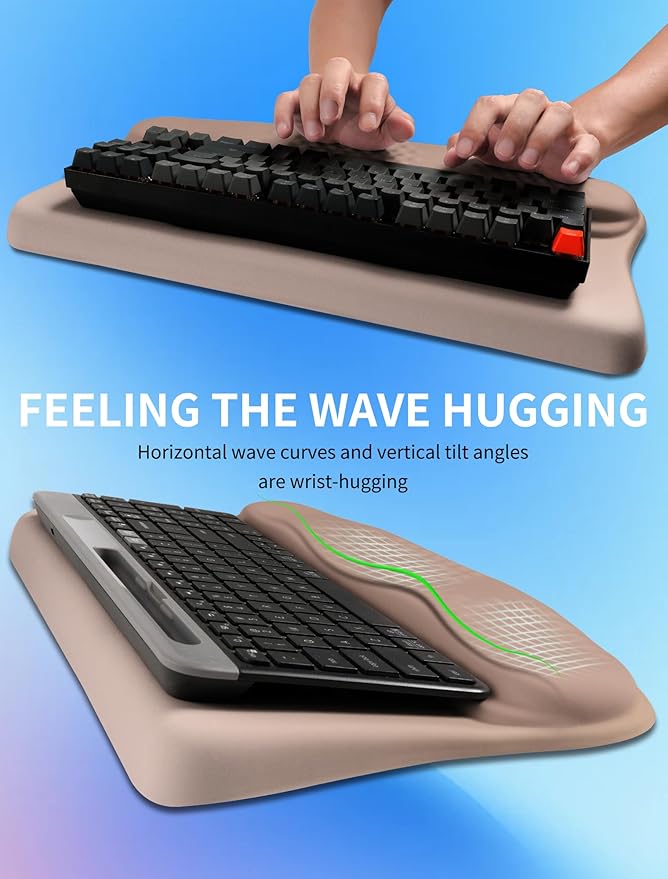 Ergonomic Wave Wrist Rest with Keyboard Stand, Cushioned Palm Rest, Comfortable Integrated Memory Foam for Natural Typing and Relieve Wrist Pain, Gradient Sand Color