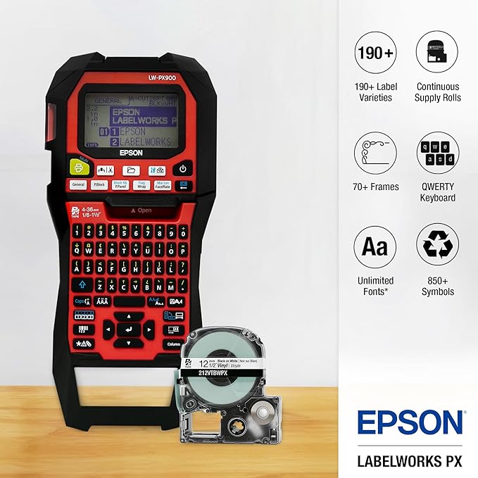 LABELWORKS Epson LW-PX900 Industrial Label Maker and 205 Shrink Tube AWG 8-12, 3/16" Bundle