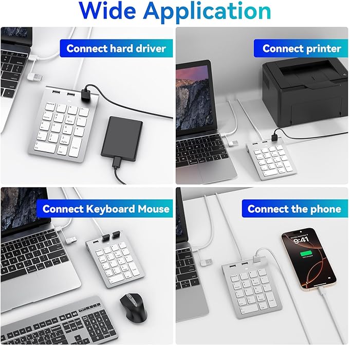 Wired Numeric Keypad USB-C & USB-A - 18 Keys Number Pad with 3 USB 2.0 Port, 15° Ergonomic Numeric Pad for Laptop/ Desktop/ Surface/ iPad, USB Number Keypad for Windows/macOS/Chrome OS, Plug & Play