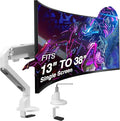 AVLT Single 13"-38" Monitor Arm Desk Mount fits One Flat/Curved/Ultrawide Screen Full Motion Height Swivel Tilt Rotation Adjustable Arm - VESA/C-Clamp/Cable Management - White