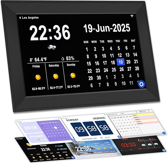 Smart Digital WiFi Clock, 10.1" Inch Touch Screen Auto Time and Date Sync, 7-Day Weather, 64 Custom Alarms & Schedules,2026 Calendar No App Required