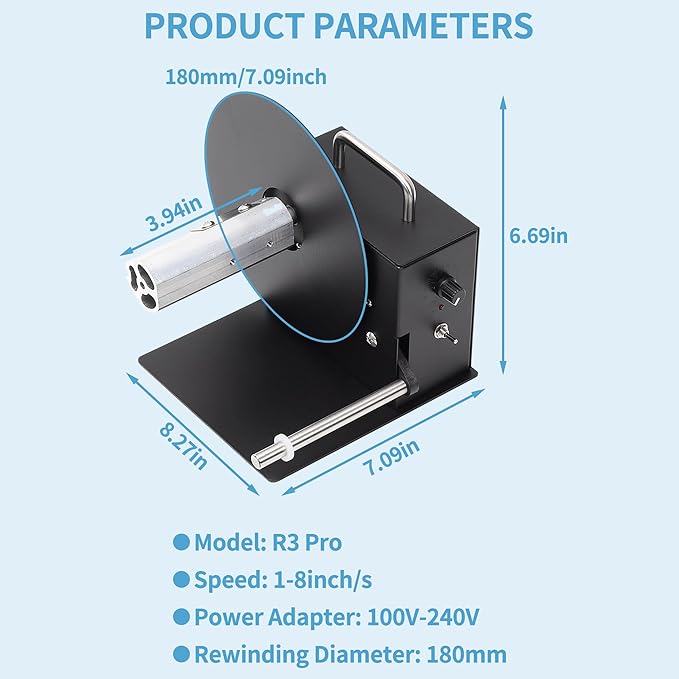 AIWFL Automatic Label Rewinder 180mm Label Rewinding Machine Speed Adjustable Label Rewinder Two-Way Rewinding Label Roller Machine Synchronize with Printer (R3 Pro)