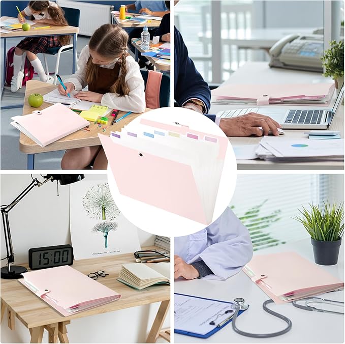 8 Pockets Expanding File Folder, Accordion File Organizer with Colorful Labels, Cute Folders for Documents, Portable File Folder Organizer for School Office Supplies, Letter Size, Pink