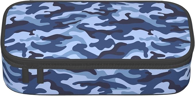 Kids Adults Camo Style Pencil Case Blue Pencil Box for Boys Men Girls Women, Portable Canvas Storage Pouch Marker Pen Organization Bag, Desk Office Organizer Travel Bag