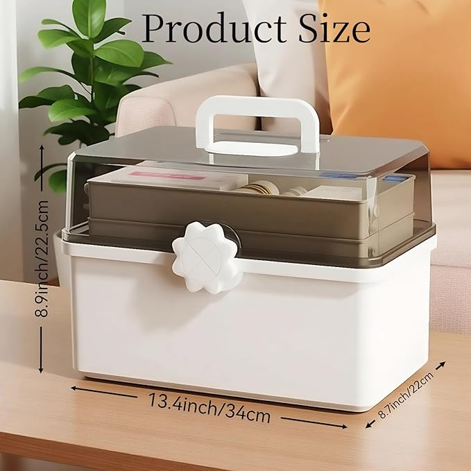 Pulseplay 3-Layer Large Capacity Medicine Storage Box - Portable Plastic Storage Box for Sewing Art Supply, Empty First Aid Kit with Handle for Home Office and Travel