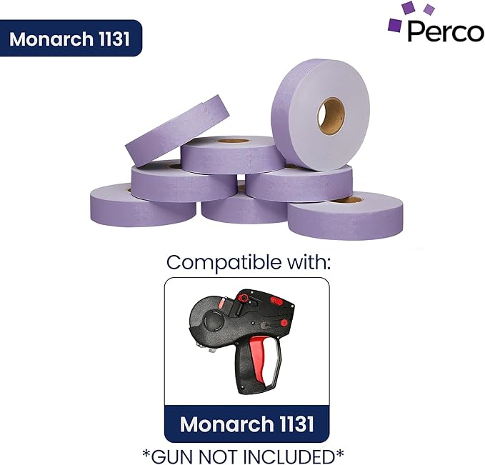Perco Lavender Pricing Labels for Monarch 1131 Price Gun - 1 Sleeve, 8 Rolls, 20,000 Price Marking Labels - with Ink Roll Included