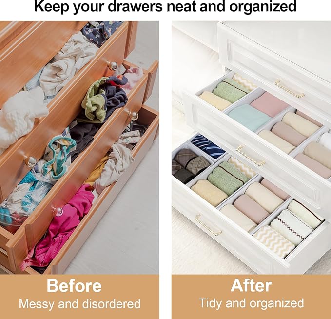 Drawer Organizer Clothes, Foldable Fabric Dresser Organizer Closet Organizers and Storage Box for Underwear,Folded Clothes,Baby Clothing,Socks,Bra,Towels,Ties(6M+6S,White)