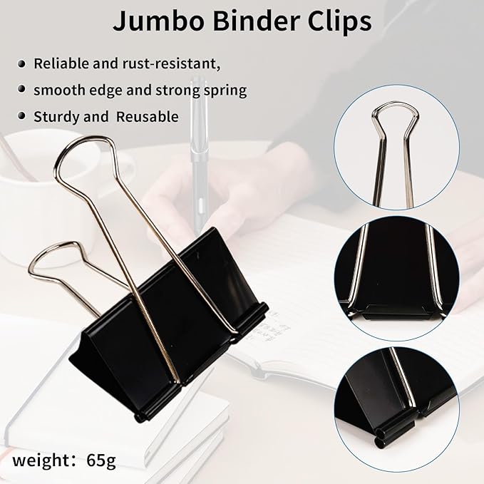 Aumsica Jumbo Binder Clips 3 Inch - Extra Large Binder Clips 24 Pack, Heavy Duty Office Binder Clips for Paper, Documents, School & Office Supplies (24, 3 inch)