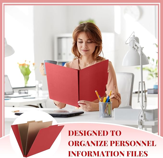 Skyygemm 24 Pcs Classification Folders Letter Size, 2 Pocket Dividers Pressboard File Folder with Fasteners, Expanding File Organizer Bulk for Teachers, Clergy, Office, Church, Christmas (Red)
