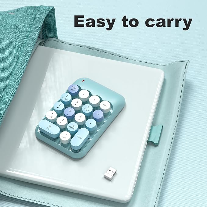 MOFII Wireless Number Pads - Blue Numeric Keypad 18 Keys USB 2.4G Round Keycap Colorful Extensions Keypads, Financial Accounting Portable Numpad 10 Key for Laptop/PC/Notebook/Surface Pro
