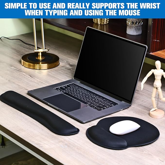 Yunsailing 4 Pcs Ergonomic Mouse Pad and Keyboard with Wrist Support Set Soft Smooth Gel Rest Comfortable Memory Foam for Easy Typing Gaming Computer Laptop Office Home