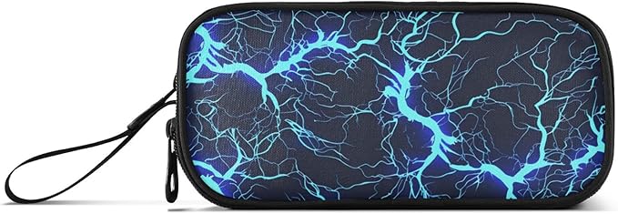 Dark Blue Electric Lightning Pencil Case Box Boys Girls Large Pencil Pouch with Zipper Compartments Big Capacity Stationery Pen Bag Organizer for Kids Teens Adults School