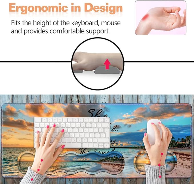 Ergonomic Keyboard Wrist Rest & Mouse Pad Wrist Rest Set, Large XXL Gaming Desk Mat 31.5"x 11.8", Non-Slip Base, Memory Foam, Easy Typing Pain Relief for Office & Home, Bible Verses Proverbs 31:25