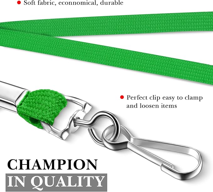 Epakh 100 Pcs Lanyards Bulk for ID Badges Green Flat Badge Neck Lanyards with Swivel J Hook Clip for Student Teacher