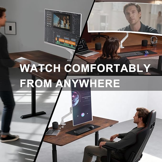 WALI Heavy Duty Single Monitor Arm for 17-49 Inch Flat Curved Ultrawide Screens, up to 33 Lbs, Adjustable Gas Spring Single Monitor Desk Mount for Home Office Gaming, VESA 75/100mm (GSM001XLNW), White