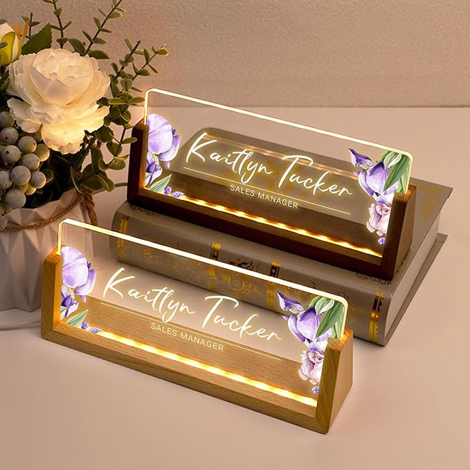 Desk Name Plate Personalized, Custom Office Light Up Name Plate for Desks, Desk Decorations for Women Men Office, Employee Appreciation Gifts for Coworkers