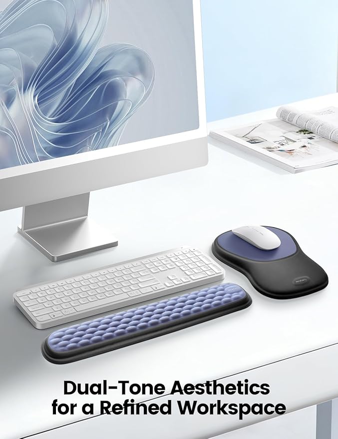 meatanty Keyboard and Mouse Pad Wrist Rest Set, Ergonomic Wrist Pad Support, Computer Hand Palm Rest Combo, Memory Foam Typing Desk Accessories Carpal Tunnel Cushion, Laptop Office Home - Blue & Gray