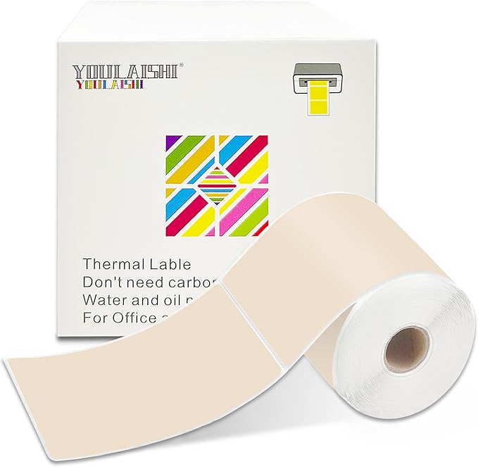 YOULAISHI 3 X 5 Inch Printable Waterproof Rectangle Color Coding Labels, 300 Per Roll Adhesive Color Coding Stickers for Bar-Codes, Address, Small Business Labeling, Light Brown