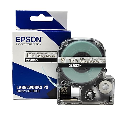 Epson LABELWORKS 212GCPX Genuine PET (Polyester) Tape Cartridge - Gold on Clear Label Maker Tape - 1/2" (12MM) Wide, 30'