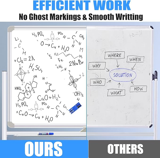 Dry Erase Board with Stand - 72x40 Double Sided Large Standing Whith Board, Mobile Whiteboard on Wheels for Home Classroom Office, Rolling Magnetic Whiteboard Easel for Meeting, Training