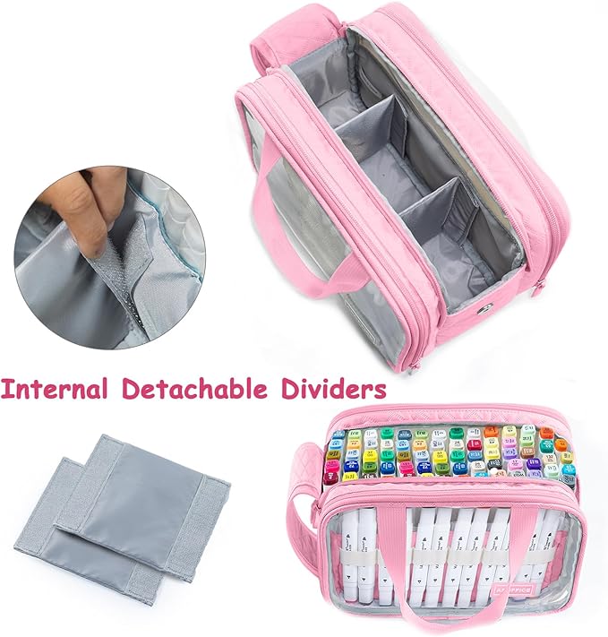 Marker Organizer Case – Holds 72-96Markers | Portable Art Marker Storage Bag with Clear View Panels & Removable Dividers | Marker Holder for Alcohol Markers, Pens, Craft Supplies(Case Only)
