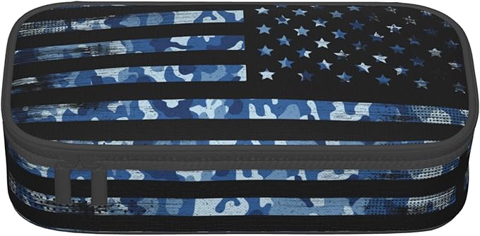 American Flag Style Pencil Case for Kids Adults, Camo Pencil Box for Boys Girls, Blue Pencil Pouch Big Capacity Portable Stationery Storage Desk Pen Bag for School Office